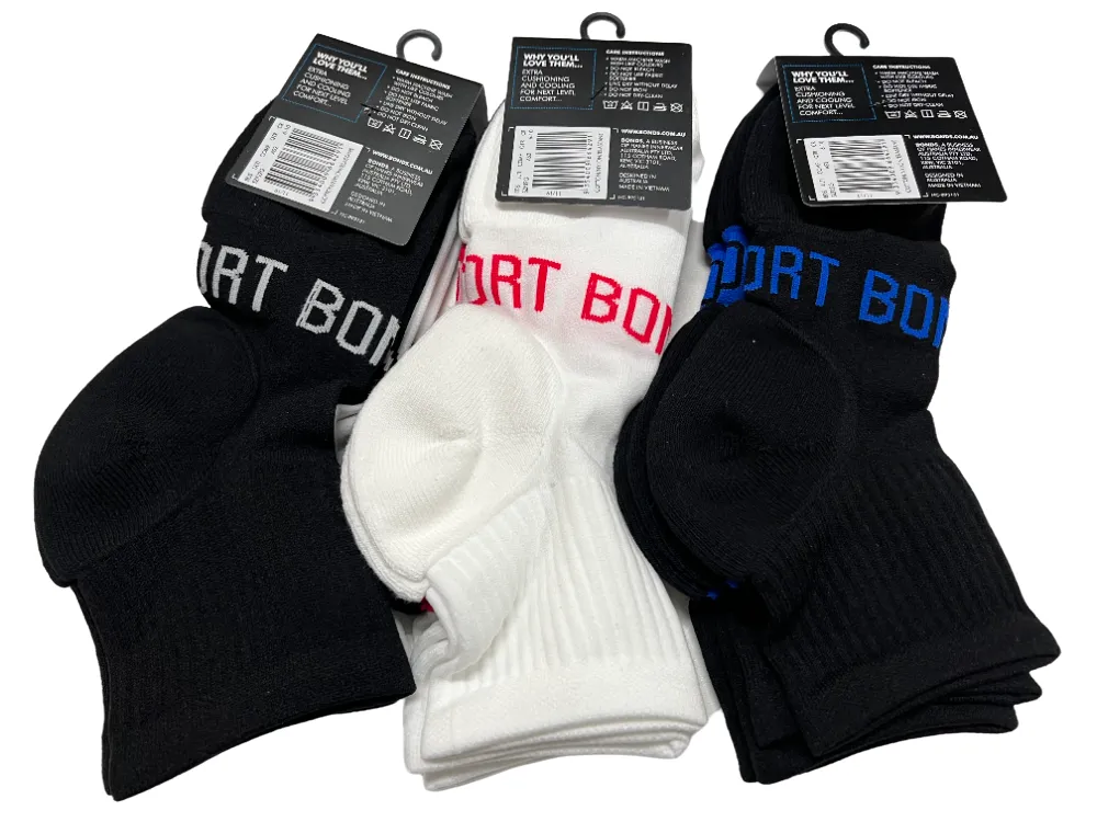 12 X Bonds Mens Ultimate Comfort Quarter Crew Sport Socks Assorted