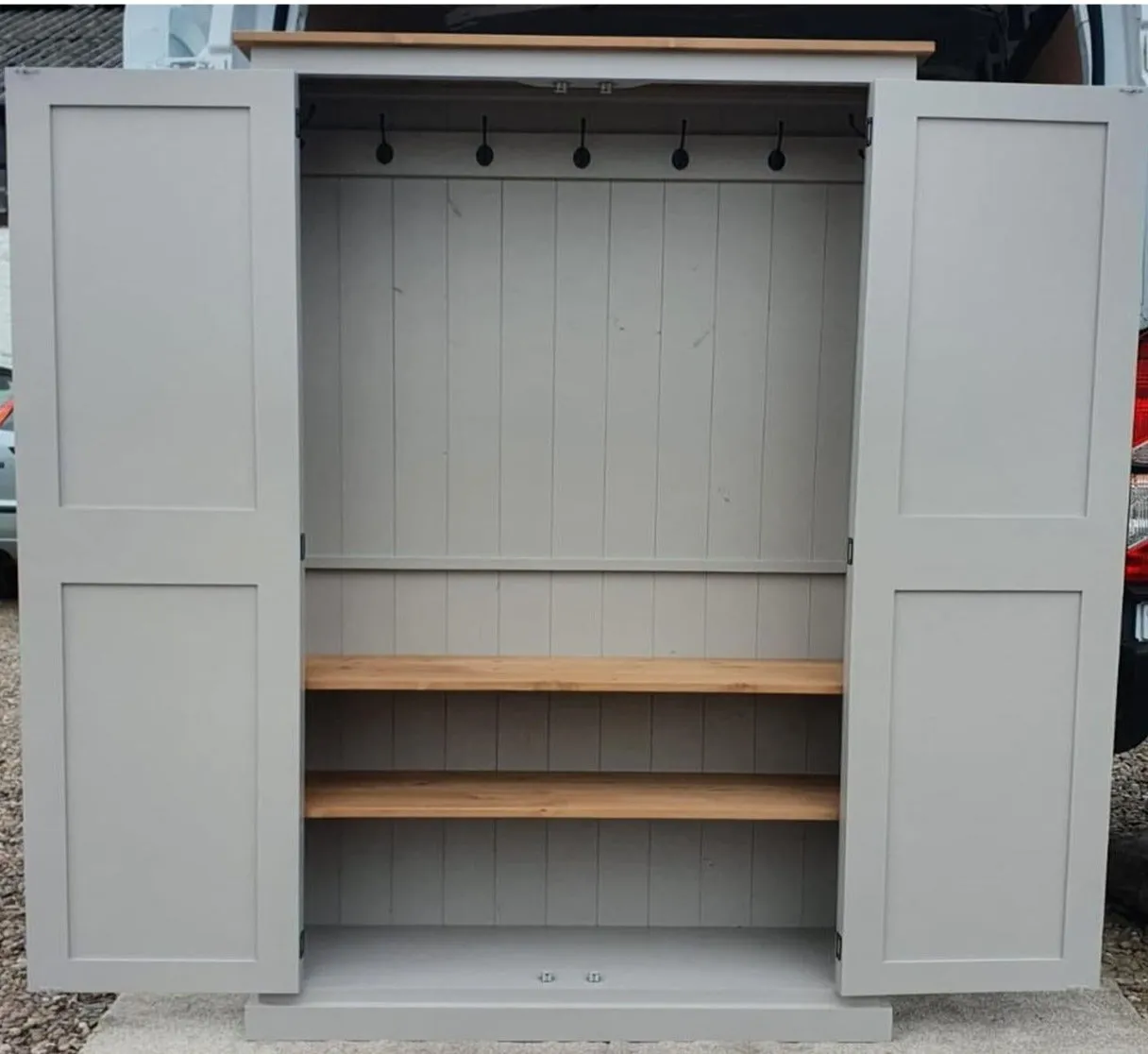 **150 cm Medium Height 2 door Hallway, Utility, Cloak Room Storage Cupboard with Hooks and Shelves (35 cm deep) SIZE VARIATIONS