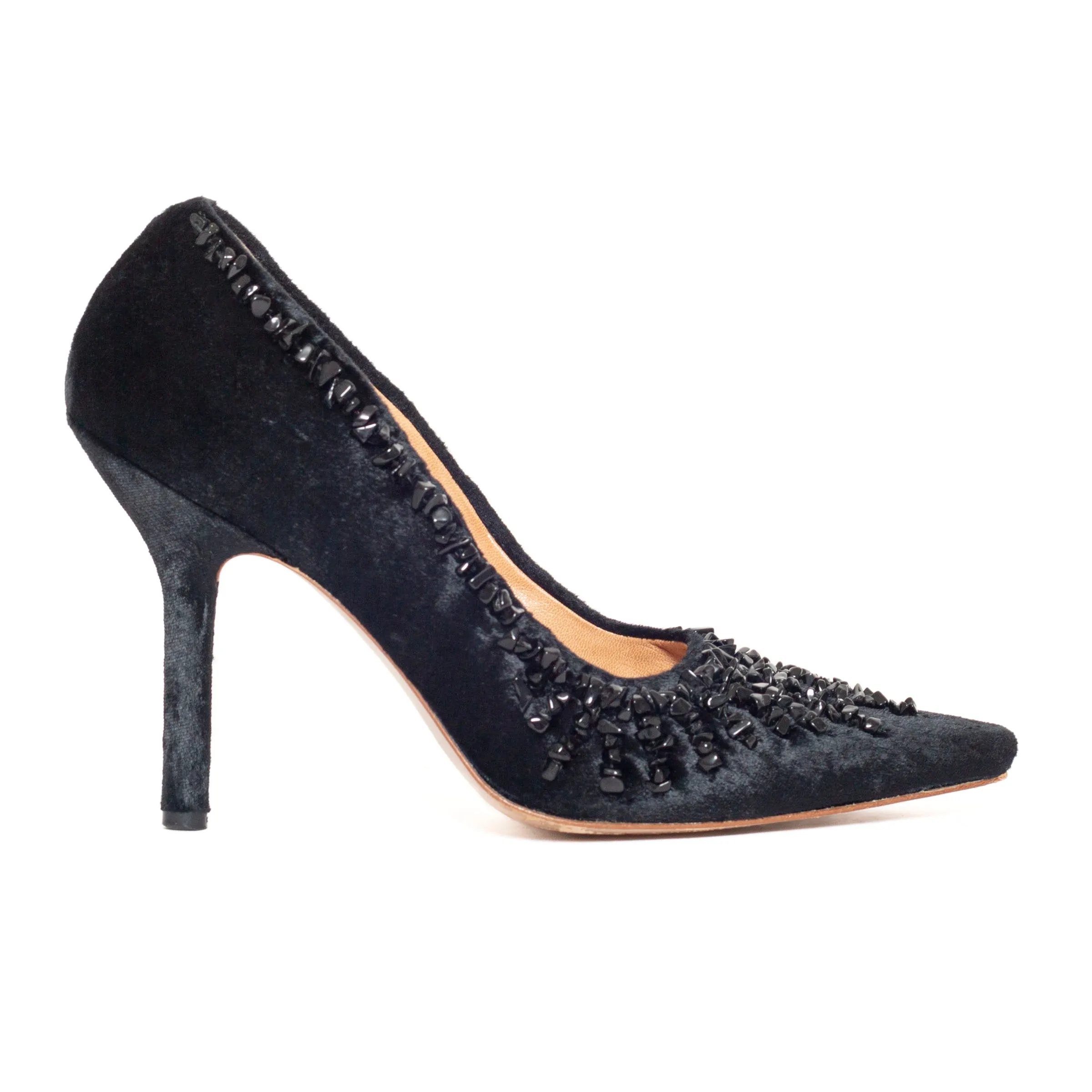 1990s Black Velvet Rock Beaded Pumps 8