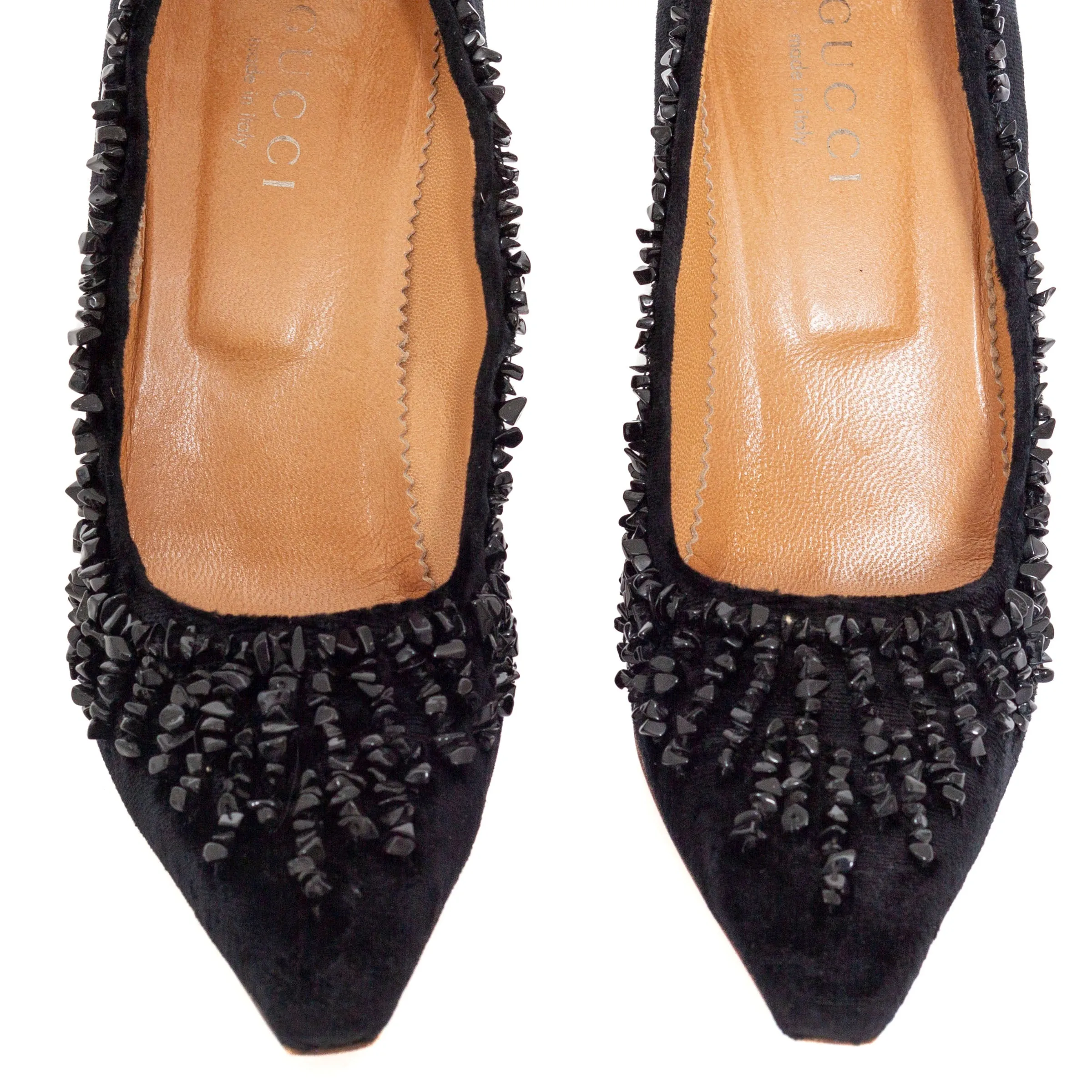 1990s Black Velvet Rock Beaded Pumps 8