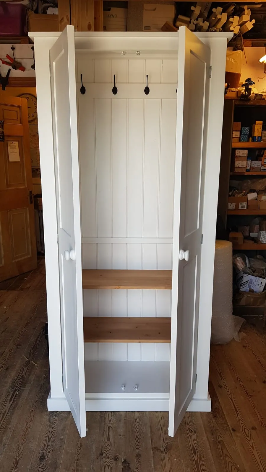 **2 Door Hallway, Utility, Cloak Room Storage Cupboard with Hooks and Shelves (40 cm deep) ALL  SIZE VARIATIONS