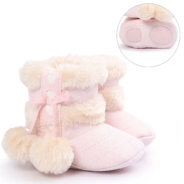 2016 Cute Ball Winter Boots Fashion Soft Bottom Baby Moccasin Baby First Walkers Baby Warm Boots Non-slip Boots for Baby Girls