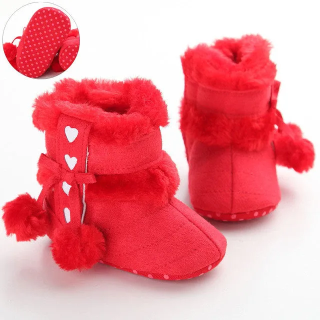 2016 Cute Ball Winter Boots Fashion Soft Bottom Baby Moccasin Baby First Walkers Baby Warm Boots Non-slip Boots for Baby Girls