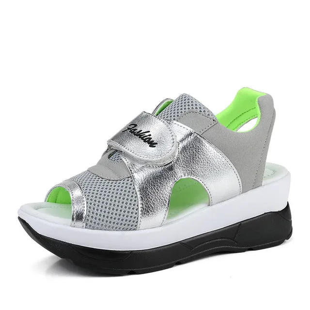 2017 Fashion Summer Women's Sandals Casual Sport Mesh Breathable Shoes Woman Comfortable Wedges Sandals Lace Platform Sandalias