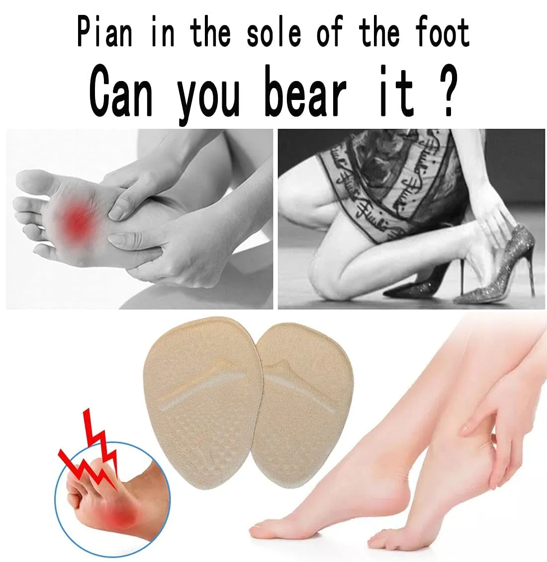 3 Pairs Metatarsal Pads for Women,Ball of Foot Cushions Soft Gel Forefoot Cushion Inserts for Women Shoes Relieves Pain and Discomfort,Sweat Absorption and Non-Slip Foot Pad and Insole (Beige)