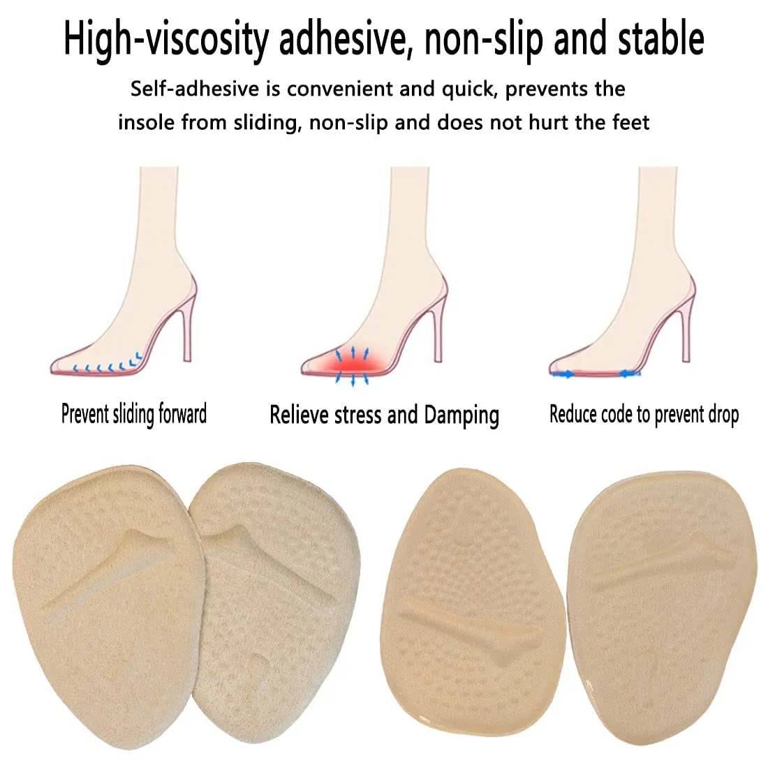 3 Pairs Metatarsal Pads for Women,Ball of Foot Cushions Soft Gel Forefoot Cushion Inserts for Women Shoes Relieves Pain and Discomfort,Sweat Absorption and Non-Slip Foot Pad and Insole (Beige)