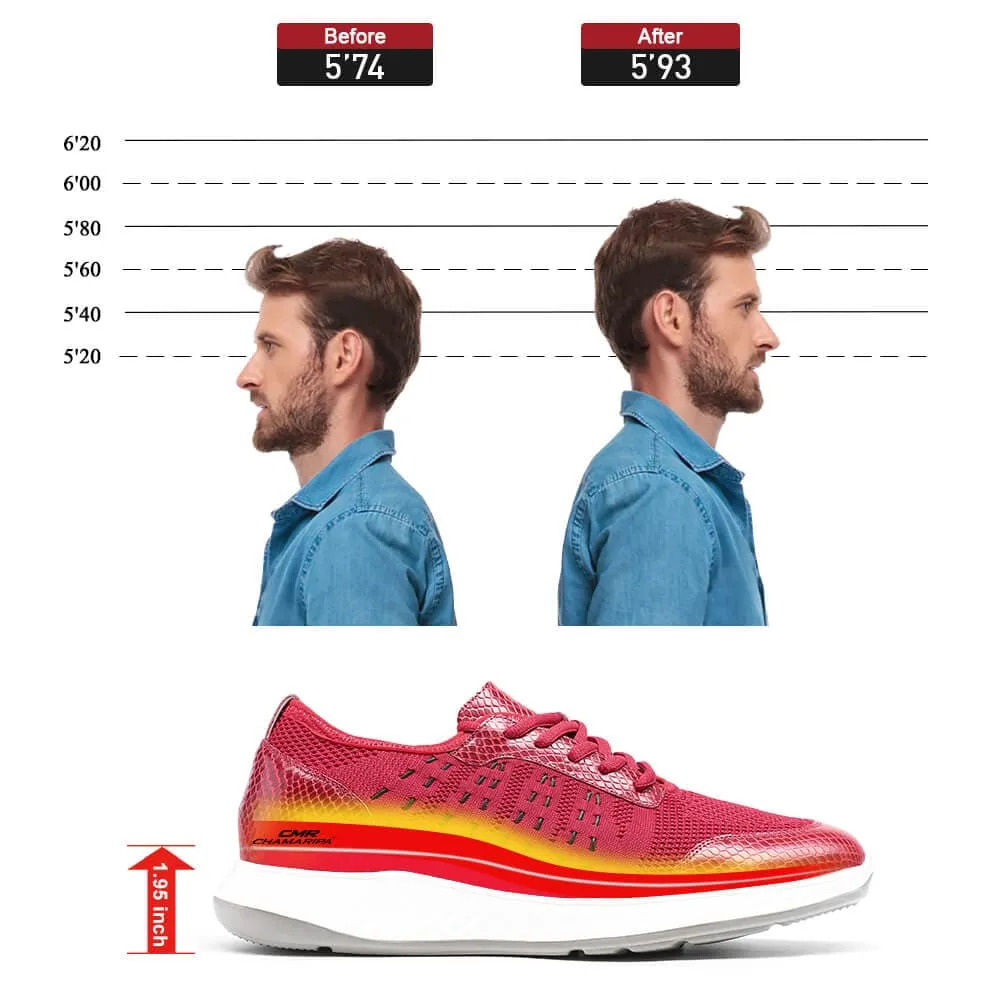 5 CM/1.95 Inches CMR CHAMARIPA Taller Shoes - Red Knit Sneakers for Men - Elevate Your Height