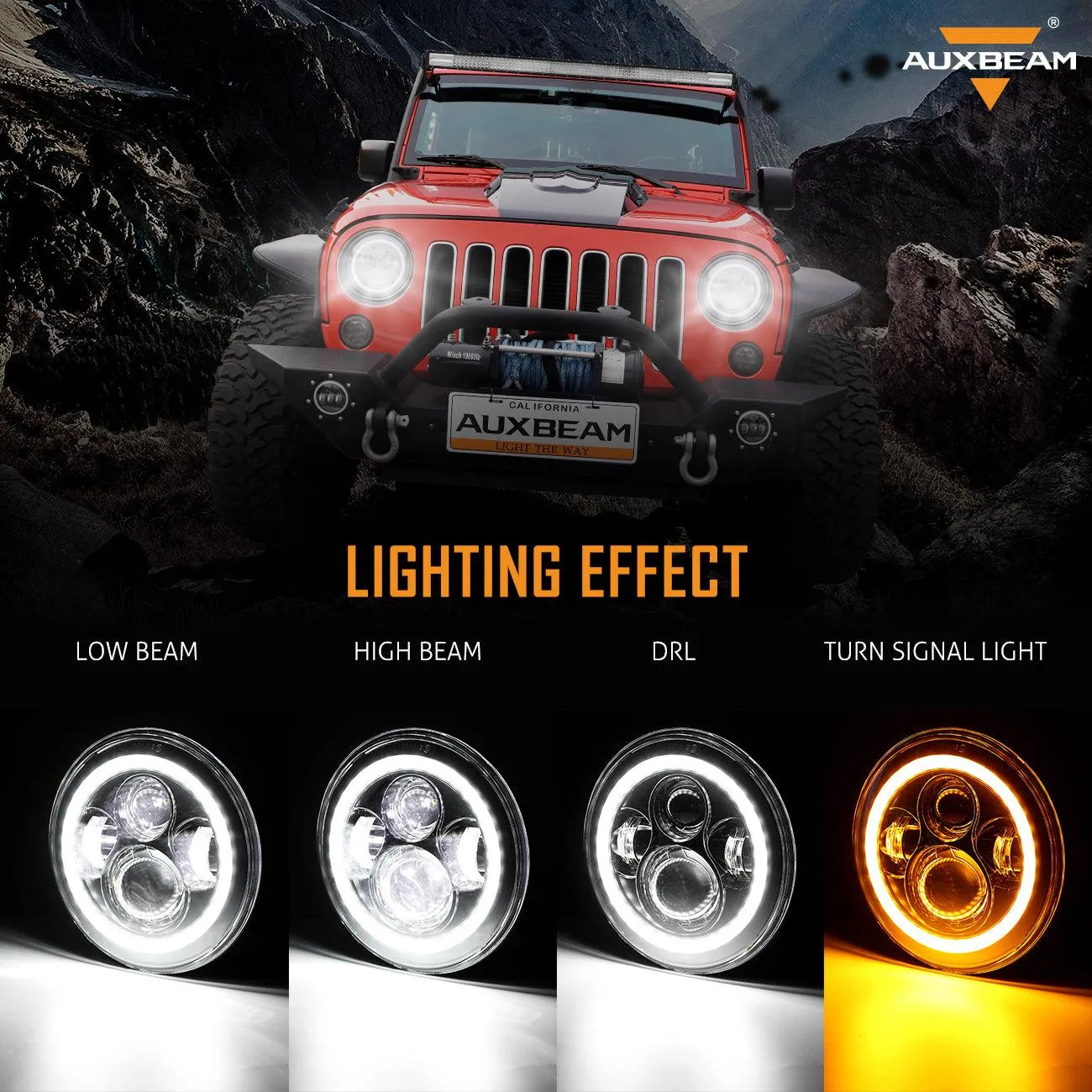 7'' LED Headlight Replacement with Halo Ring, 4'' LED Fog Light & LED Smoke Tail Light Brake Reverse Turn Signal Lamp for Jeep Wrangler JK