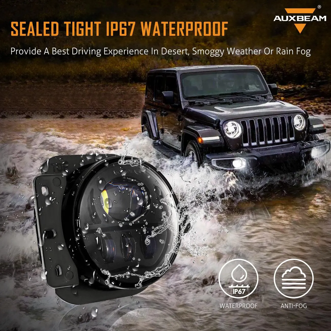 9'' Round 100W LED Headlights with DRL & 4 Inch 30W LED Fog Lights with Adapter Ring for Jeep Wrangler JL 2018-2019