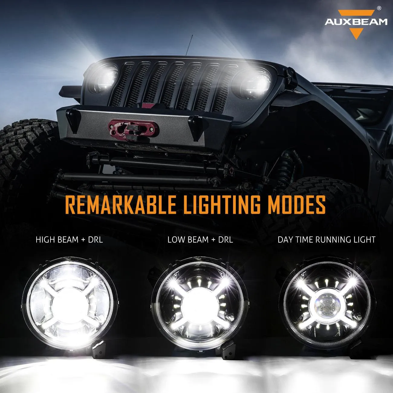 9'' Round 100W LED Headlights with DRL & 4 Inch 30W LED Fog Lights with Adapter Ring for Jeep Wrangler JL 2018-2019