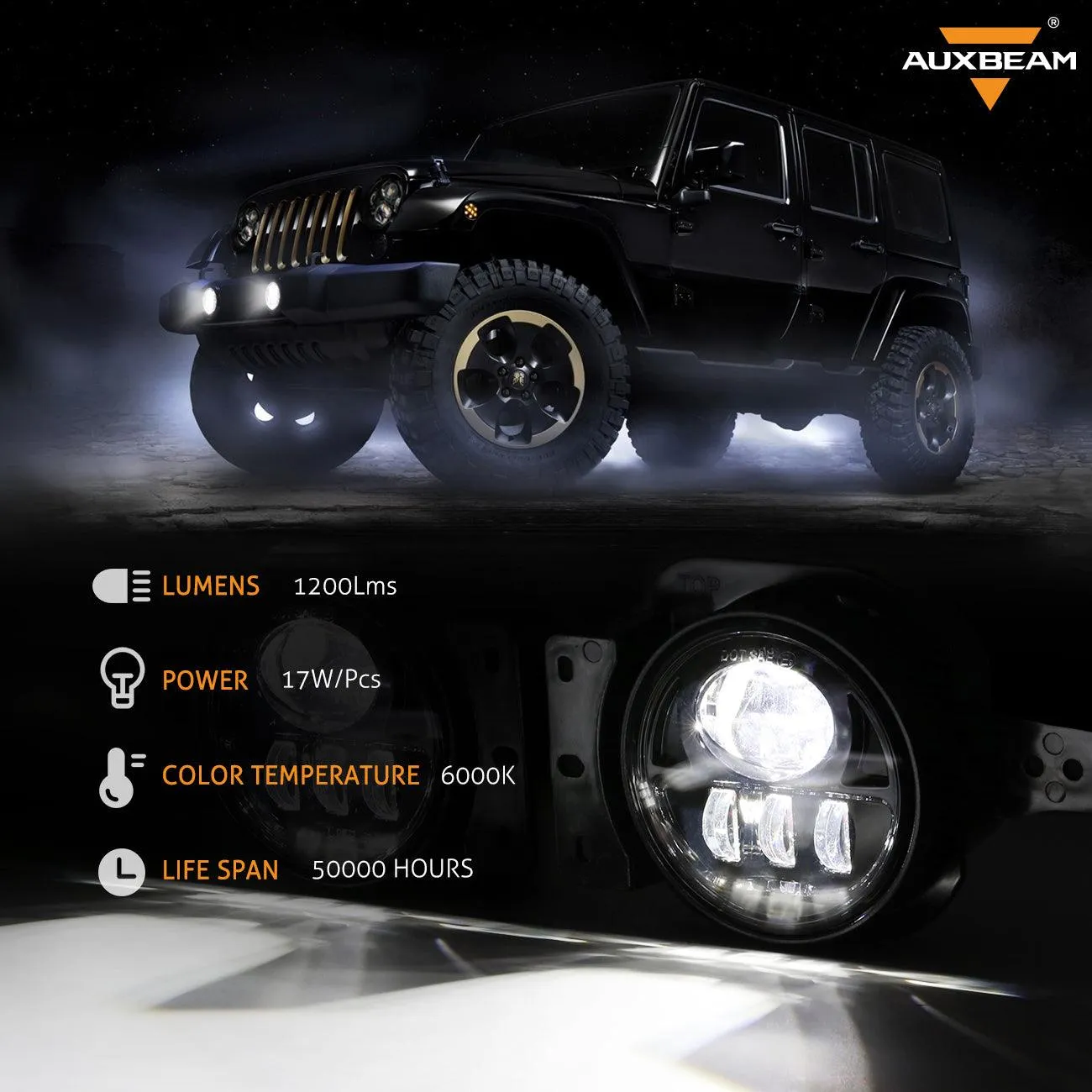 9'' Round 100W LED Headlights with DRL & 4 Inch 30W LED Fog Lights with Adapter Ring for Jeep Wrangler JL 2018-2019