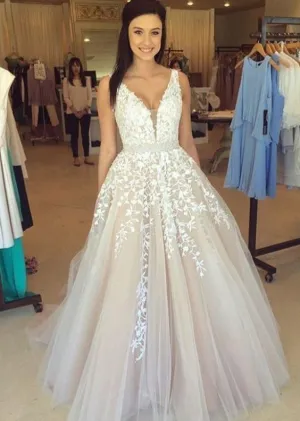 A-line prom dress, lace applique prom dress, charming prom gown, princess prom dress, evening gown 2017, BD144