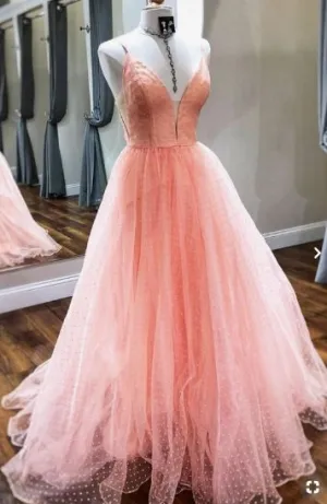 A-line Straps Pink Long Prom Dress Ball Gown    cg20599