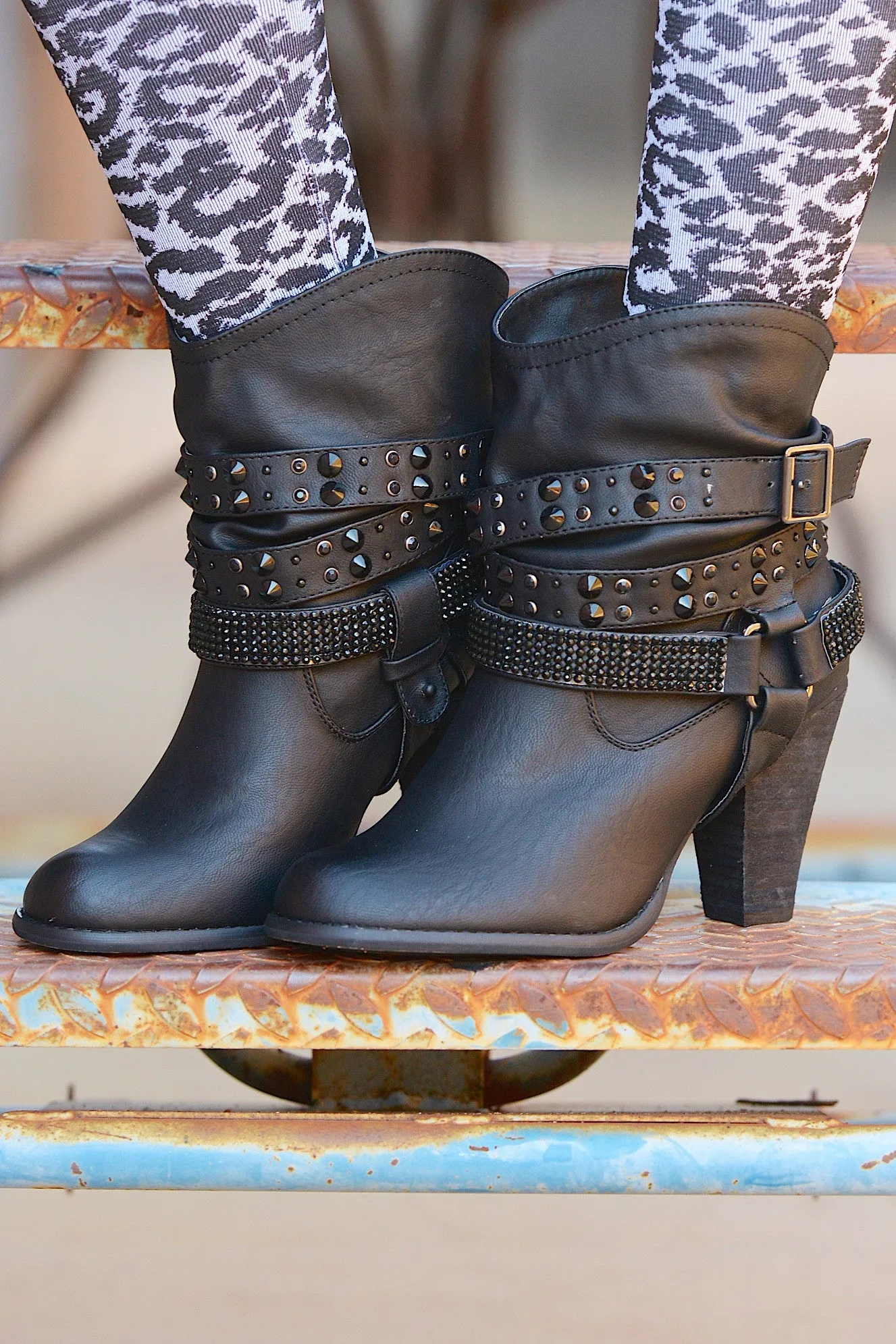 A Rhinestone In The Rough Booties - Black