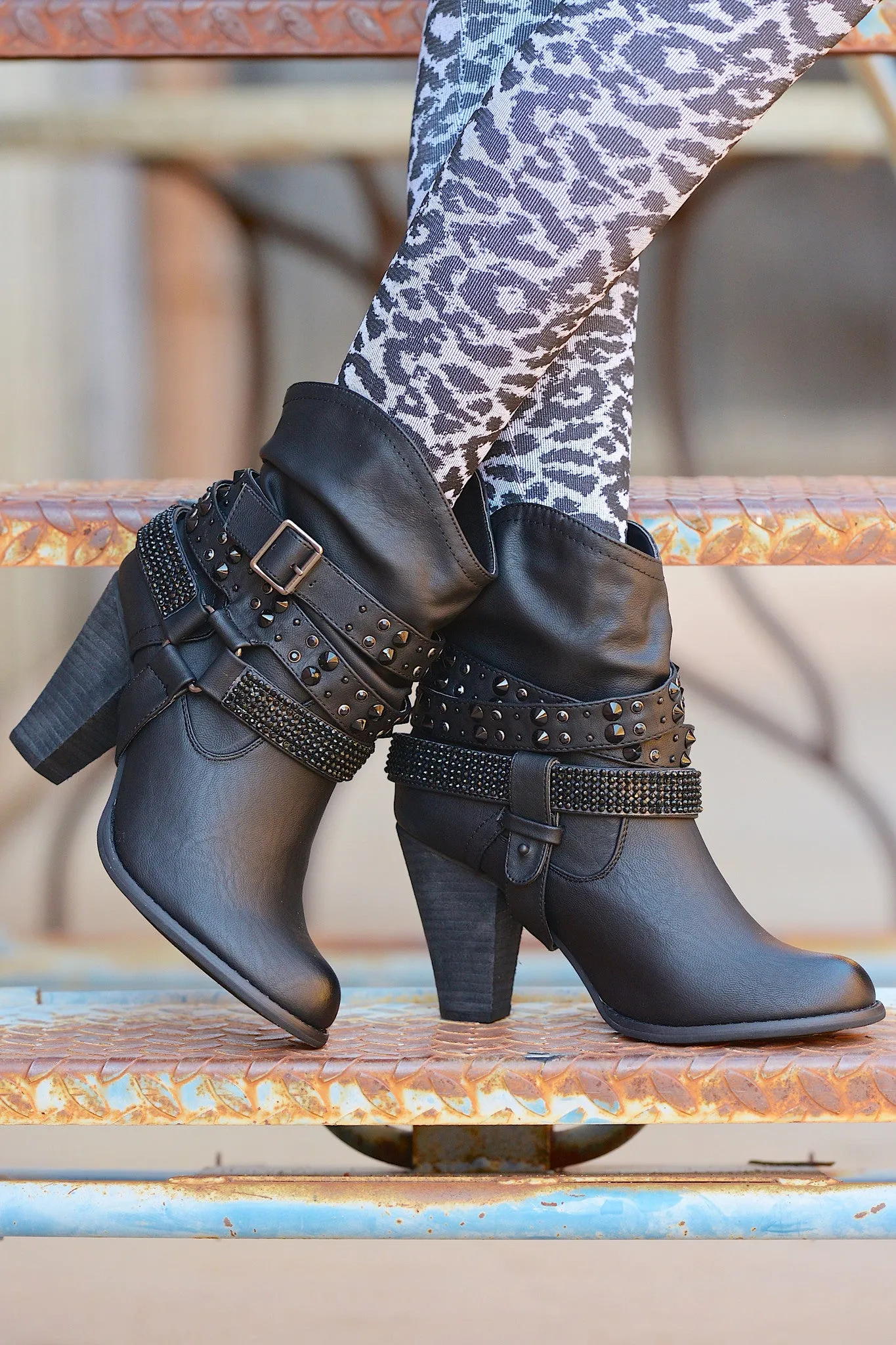 A Rhinestone In The Rough Booties - Black