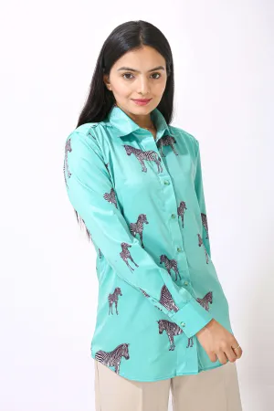 Aqua Green Zebra Printed Shirt