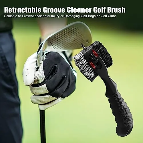 Asyxstar Golf Club Brush and Golf Club Cleaner Oversized Golf Brush Head golf bag accessories and Retractable Spike Golf Accessories for Men with Golf Club Tool and Groove Cleaner Bag