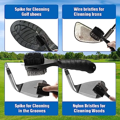 Asyxstar Golf Club Brush and Golf Club Cleaner Oversized Golf Brush Head golf bag accessories and Retractable Spike Golf Accessories for Men with Golf Club Tool and Groove Cleaner Bag