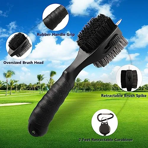 Asyxstar Golf Club Brush and Golf Club Cleaner Oversized Golf Brush Head golf bag accessories and Retractable Spike Golf Accessories for Men with Golf Club Tool and Groove Cleaner Bag