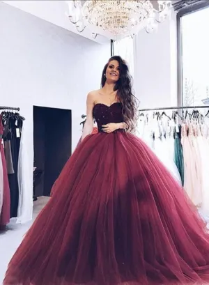 Ball Gown Evening Dress Prom Dress Burgundy Tulle Long Evening Dress Formal Gown    cg17165