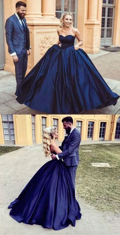 Ball Gown Prom Dresses Sweetheart Burgundy Dark Navy Long Chic Prom Dress PSK189