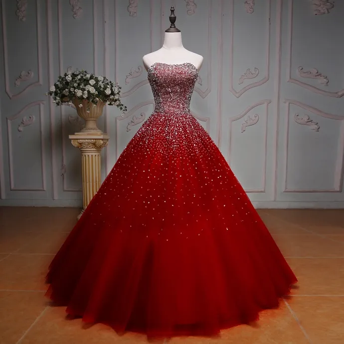 Ball Gown Red Prom Gowns Floor Length Prom Dress    cg20170