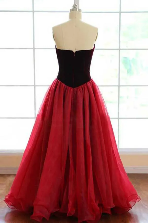 Ball Gown Sweetheart Sweep Train Dark Red Tulle  Prom Dress PG476