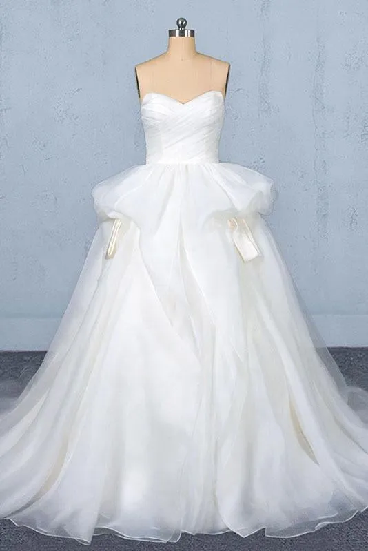 Ball Gown Sweetheart Tulle Ivory Wedding Dress, Gorgeous Sweep Train Bridal Dresses UQ2350