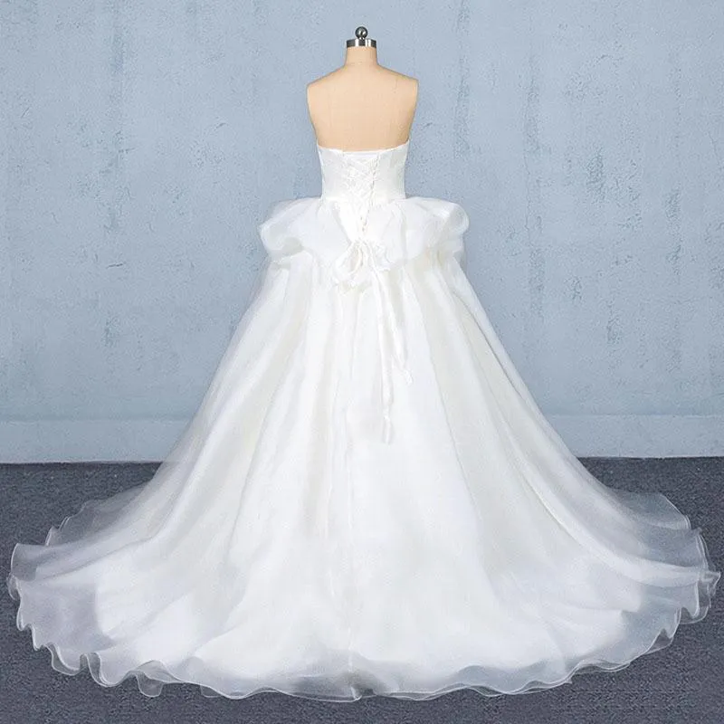 Ball Gown Sweetheart Tulle Ivory Wedding Dress, Gorgeous Sweep Train Bridal Dresses UQ2350