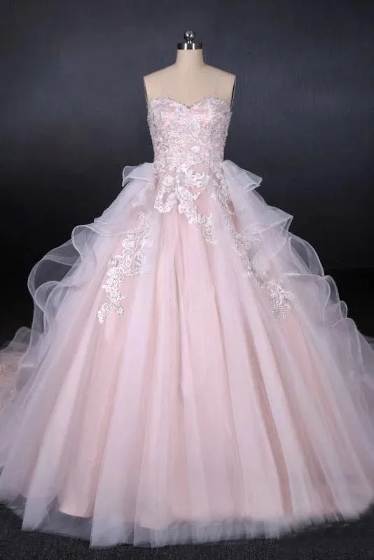 Ball Gown Sweetheart Tulle Wedding Dress with Lace Appliques, Puffy Bridal Dresses UQ2306