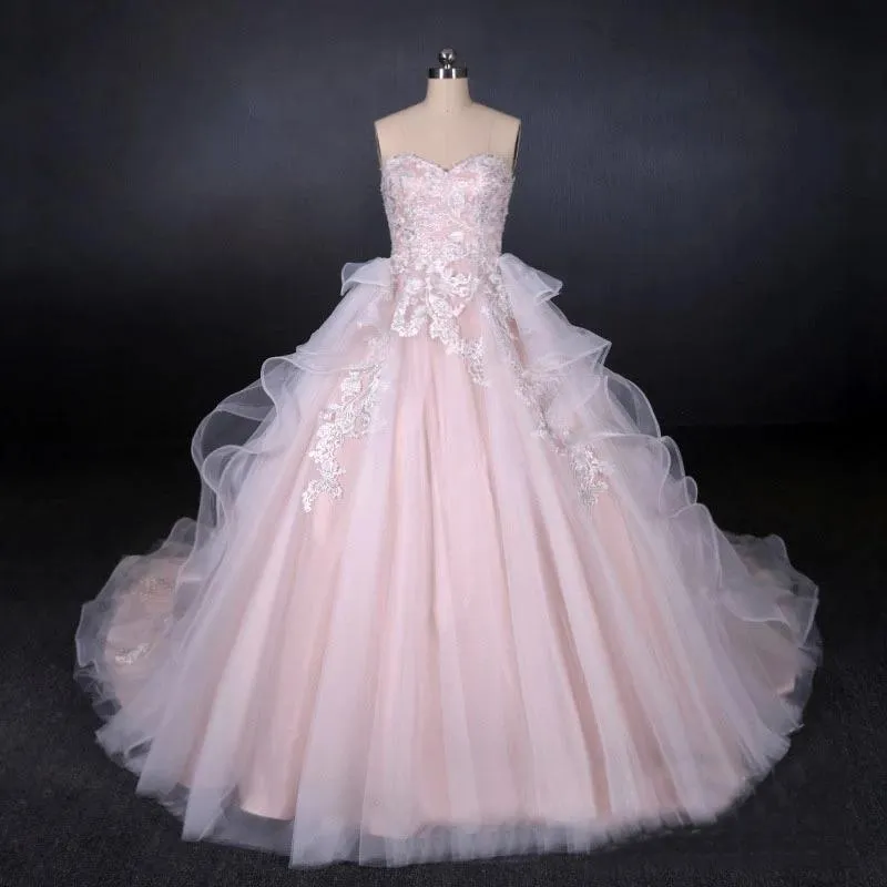 Ball Gown Sweetheart Tulle Wedding Dress with Lace Appliques, Puffy Bridal Dresses UQ2306