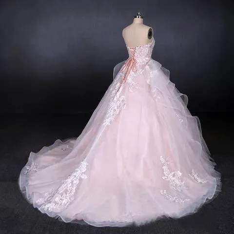 Ball Gown Sweetheart Tulle Wedding Dress with Lace Appliques, Puffy Bridal Dresses UQ2306