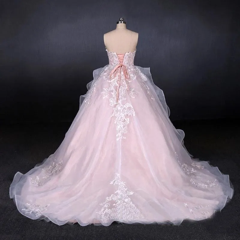 Ball Gown Sweetheart Tulle Wedding Dress with Lace Appliques, Puffy Bridal Dresses UQ2306