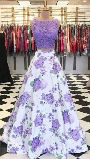 Ball Gown Two Piece Floral Prom Dress cg1706