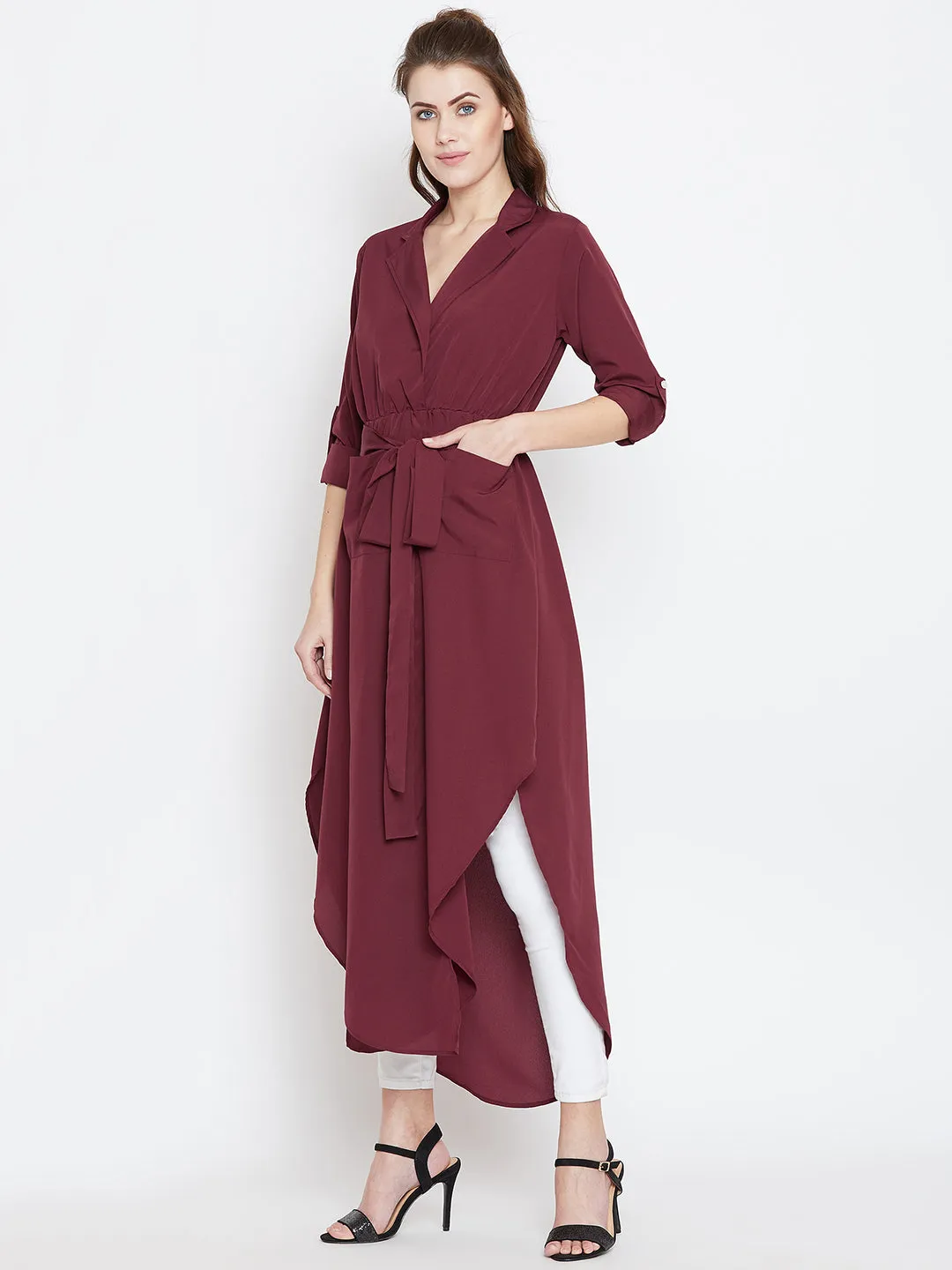 Berrylush Women Maroon Solid Maxi Top