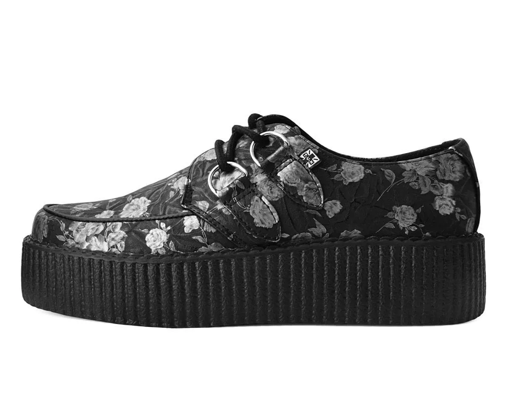 Black & Silver Rose Print D-Ring Mondo Creeper