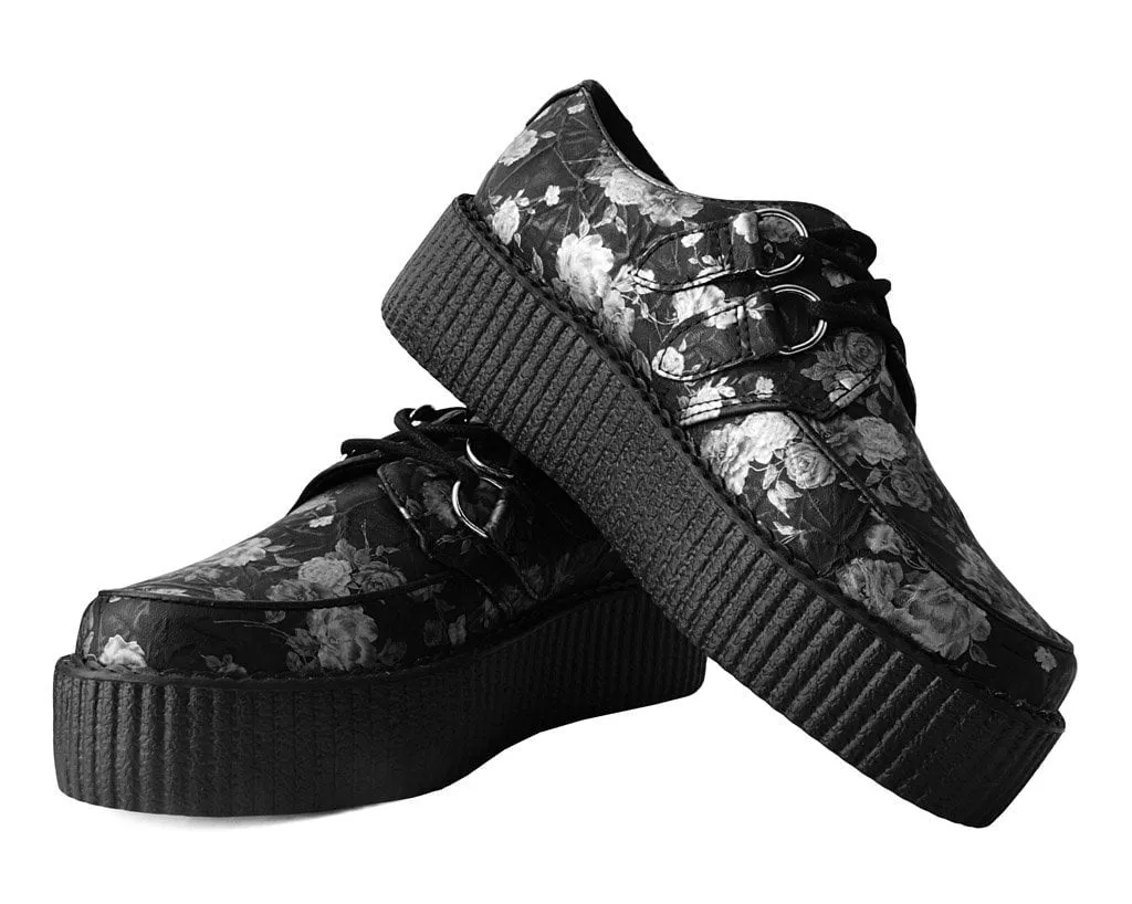 Black & Silver Rose Print D-Ring Mondo Creeper