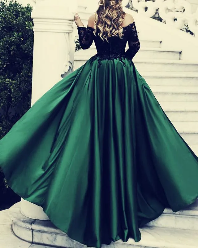 Black and Burgundy Lace Off Shoulder Ball Gown Prom Dresses