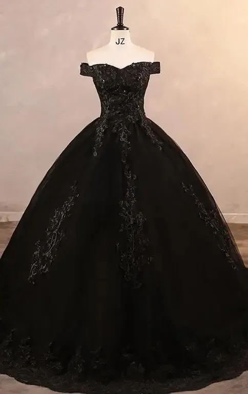 Black Elegant Off The Shoulder A-line Wedding Dress