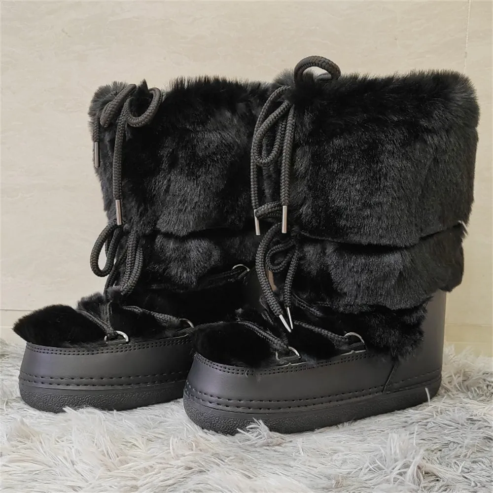 Black Faux Fur Ski Themed Winter Boots