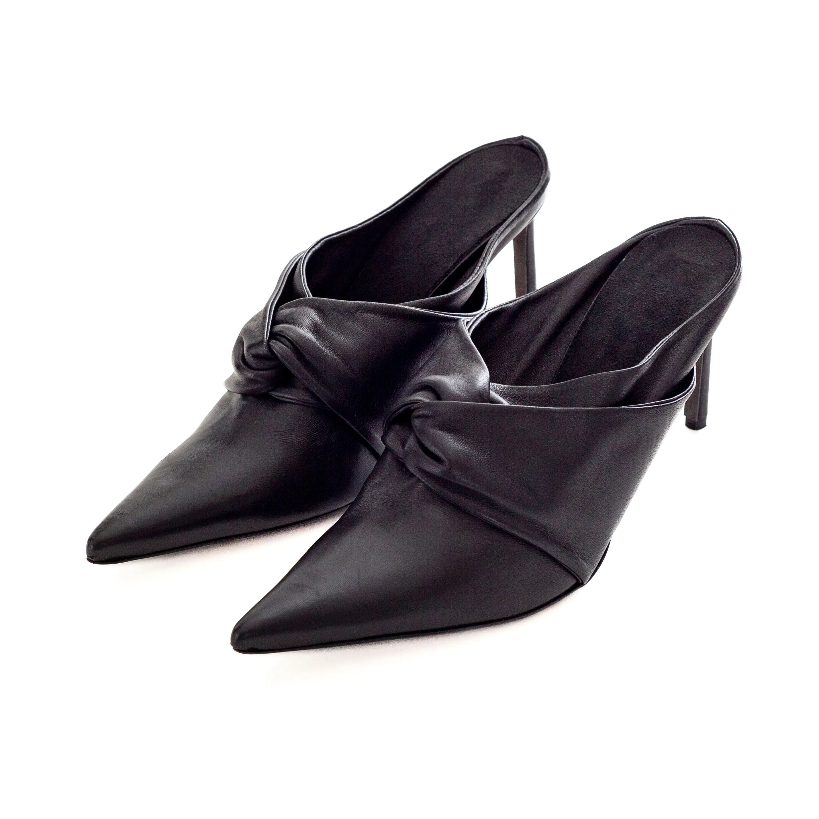 Black Leather Knot 100 Mules 40