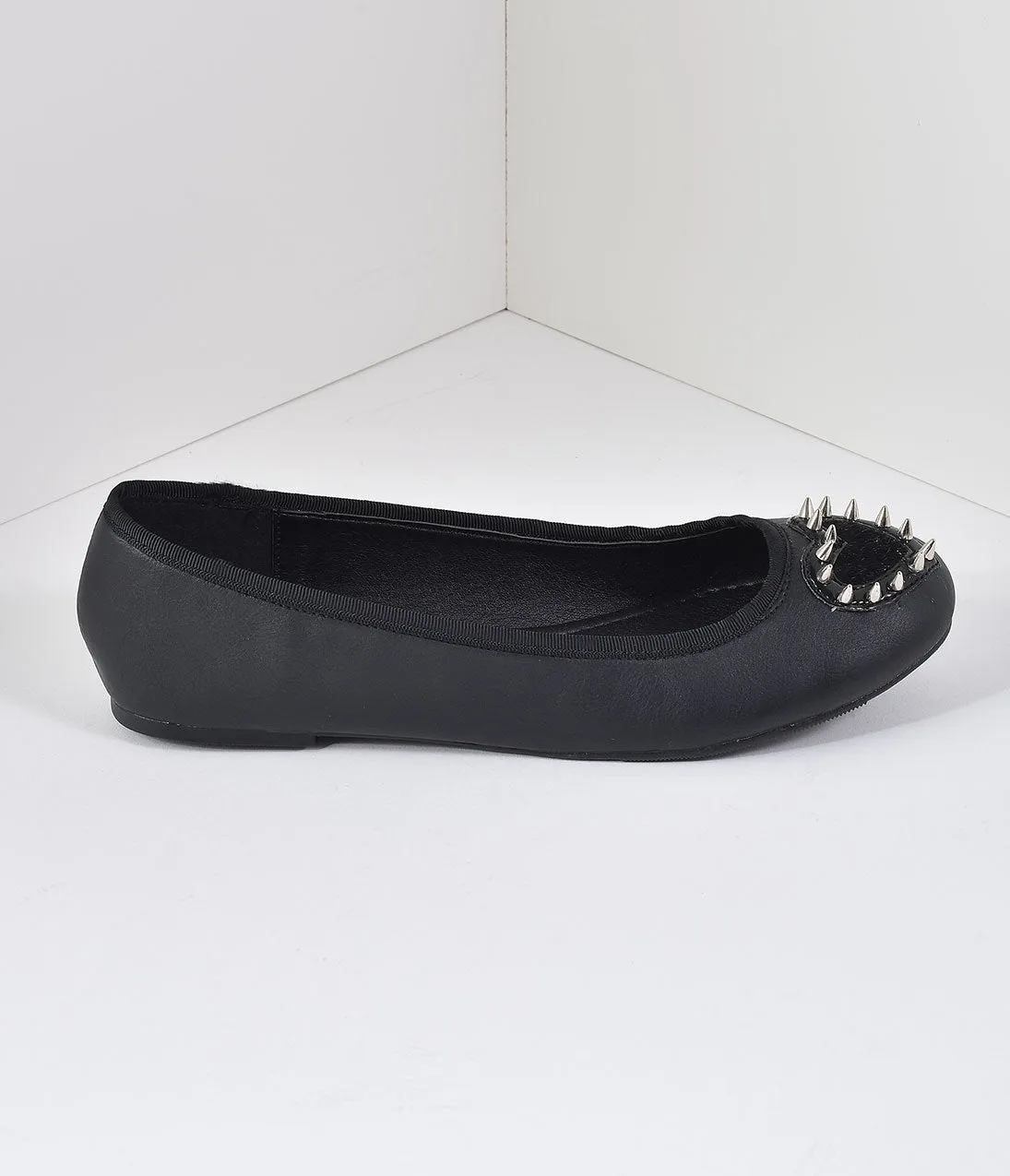 Black Matte Leatherette Spiked Heart Flats