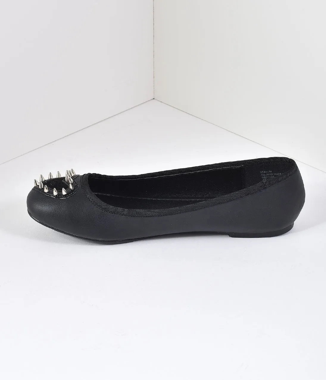 Black Matte Leatherette Spiked Heart Flats