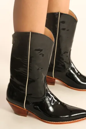 BLACK PATENT WESTERN BOOTS WAKANDA