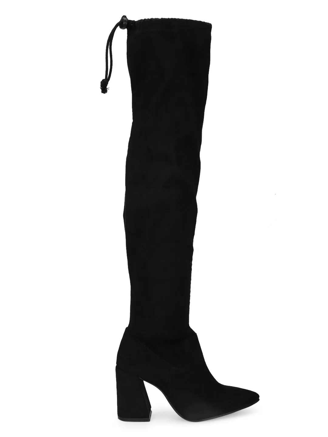 Black Suede Block Heel Thigh High Boots (ST-1181)