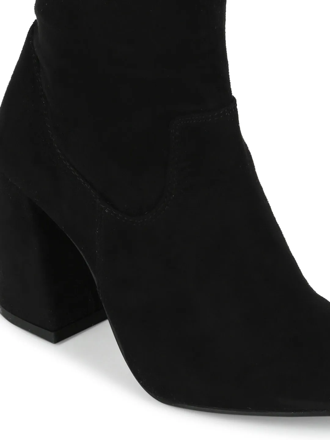 Black Suede Block Heel Thigh High Boots (ST-1181)