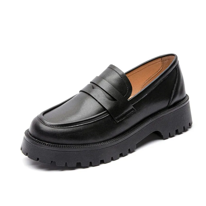 British Style Thick-soled Vegan Leather Slip-on Loafer Shoes