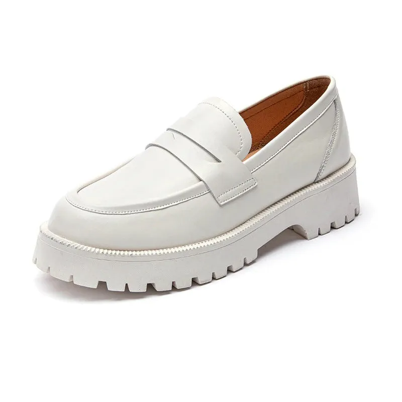 British Style Thick-soled Vegan Leather Slip-on Loafer Shoes