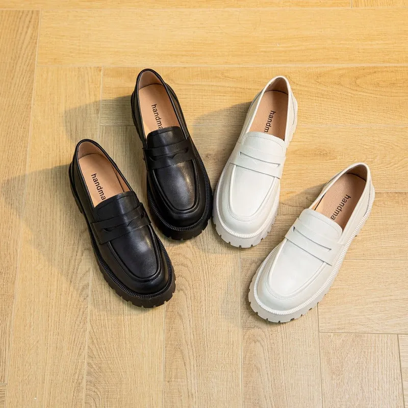 British Style Thick-soled Vegan Leather Slip-on Loafer Shoes