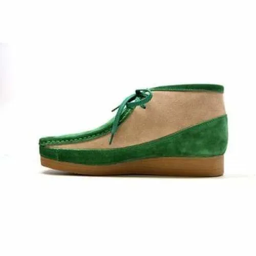 British Walkers New Castle Wallabee Boots Men's Green and Beige Suede